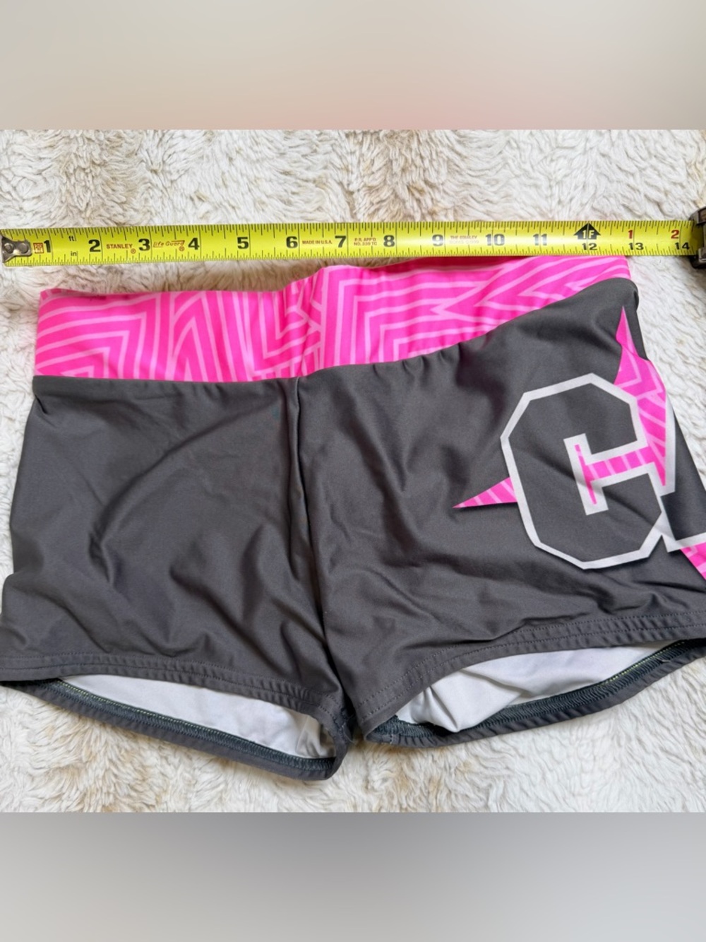 Cali All Stars Women's Gray Bike Shorts with Pink Patterned Waistband